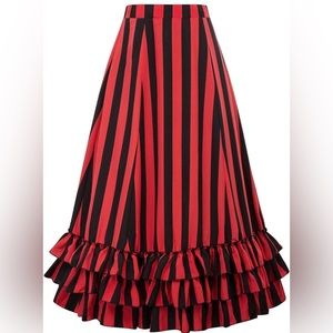 Red and Black Striped A-Line Skirt